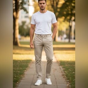 Van Heusen Tan Flat Front Polyester Mens Dress Pants 38x32 EUC